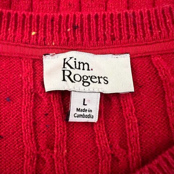 Large Red Cable Knit Sweater, Kim Rogers w/ pretty rainbow flecks in fabric - Picture 6 of 6